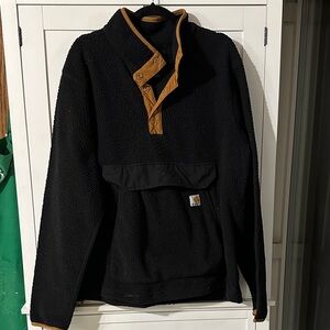 Men's 1/4 Zip Sherpa Fleece Pullover Jacket in Black - Large Tall